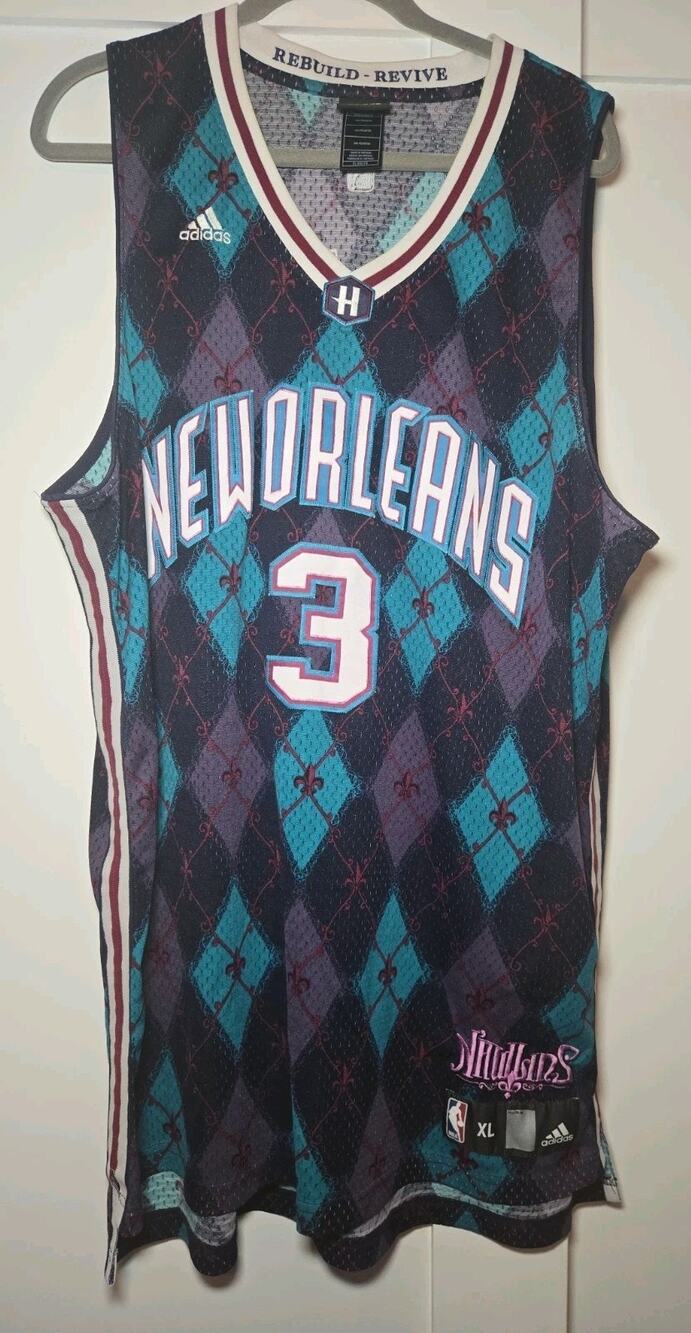 Chris Paul Rare XL Nawlins Sewn New Orleans Hornets Jersey Adidas Plaid Revive